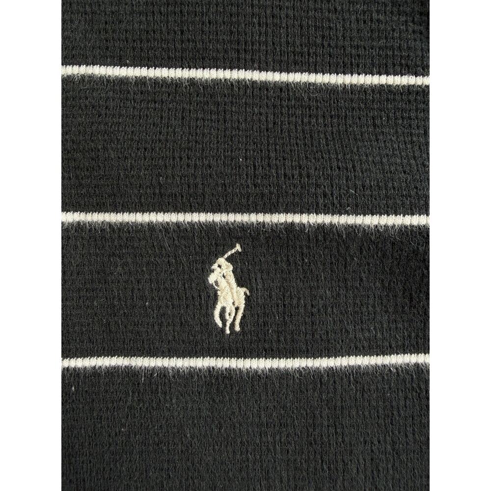 Polo Ralph Lauren Thermal Shirt Womens XL Black White Stripe Waffle Knit Cotton - Picture 2 of 9